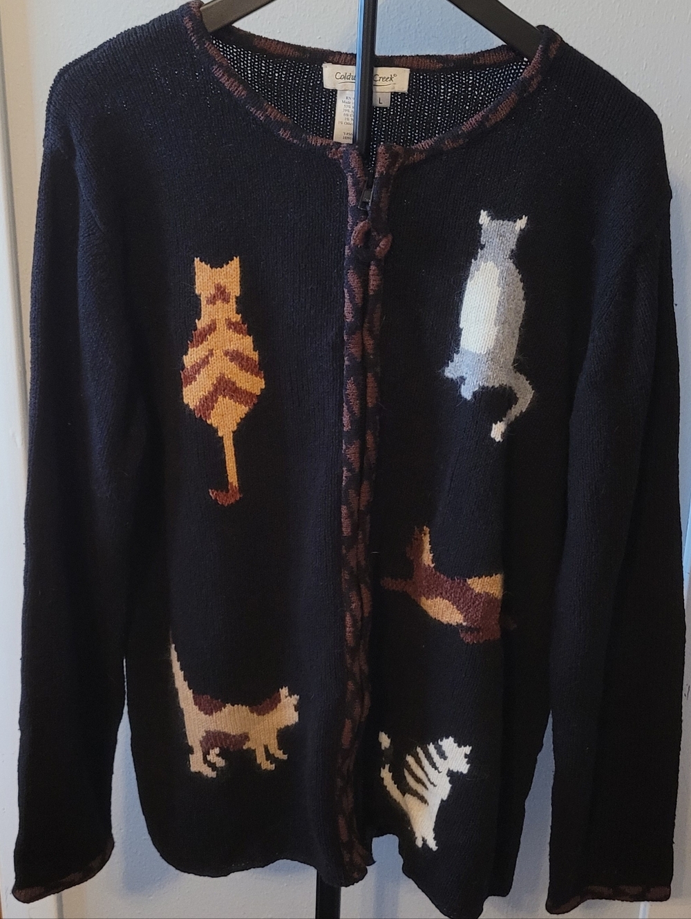 Coldwater Creek Cat Cardigan Sweater Women’s Large Novelty Cats Cottagecore Knit